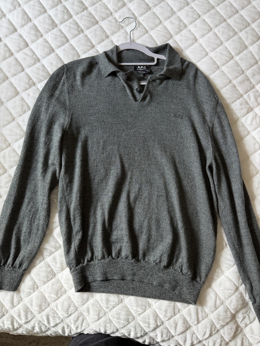 A.P.C. Men’s Dark Gray V-Neck Polo Sweater
